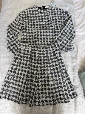 Primark Black & White Houndstooth Long Sleeve Dress - new